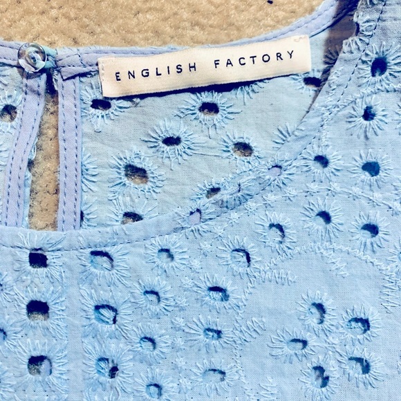 English Factory Women Eyelet Short Puff Sleeve Ruffle Top Baby Blue Size Small. - Picture 3 of 5